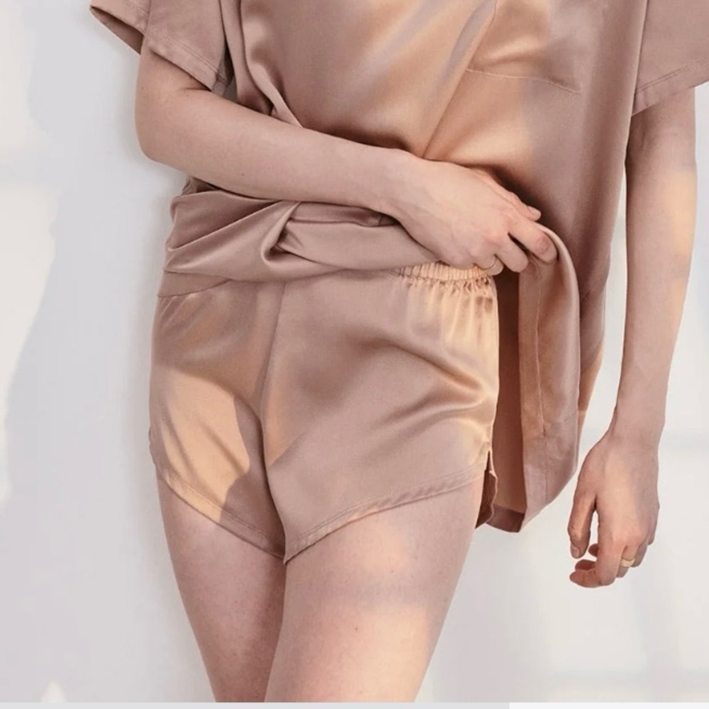 Lunya Satin Sleep Short in Blush Tan (shorts only)